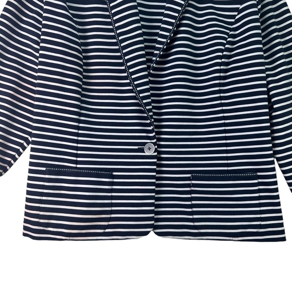 CJ Banks Navy White Stripe Single Button Long Sleeve Notched Lapel Blazer 2X - Picture 4 of 12